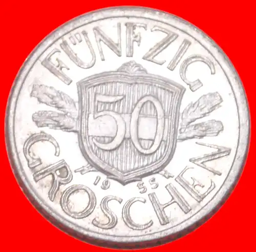 * ADLER MITH HAMMER UND SICHEL (1946-1955)★ ÖSTERREICH ★ 50 GROSCHEN 1955! *  AUSTRIA ★ 