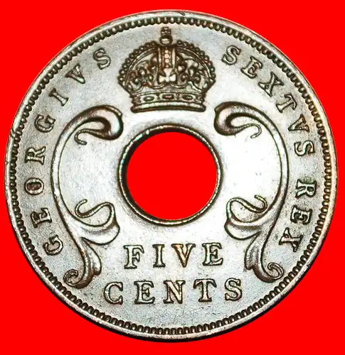 * GROSSBRITANNIEN (1949-1952): OSTAFRIKA ★ 5 CENTS 1952! GEORG VI. (1937-1952) * GREAT BRITAIN: EAST AFRICA ★