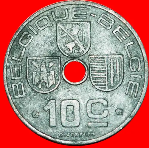 * BESETZUNG von DEUTSCHLAND ~ FRANZÖSISCHE LEGENDE: BELGIEN ★ 10 CENTIMES 1941! LEOPOLD III. (1934-1950) * OCCUPATION by GERMANY:  BELGIUM  ★ 