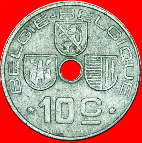 * BESETZUNG von DEUTSCHLAND ~ HOLLÄNDISCHE LEGENDE: BELGIEN ★ 10 CENTIMES 1943! LEOPOLD III. (1934-1950) * OCCUPATION by GERMANY:  BELGIUM  ★ 