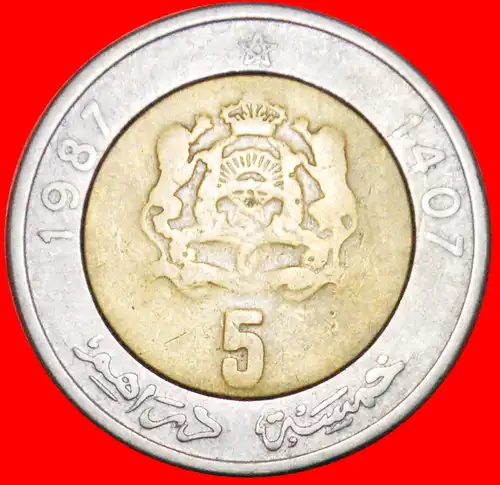 * BIMETALLISCH: MAROKKO ★ 5 DIRHAM 1407-1987! HASSAN II. (1961-1999) * BIMETALLIC: MOROCCO ★