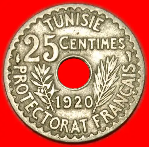 * PROTEKTORAT VON FRANKREICH★ TUNESIEN ★ 25 CENTIME 1920! Muhammad al-Nasir Bey (1906-1922)  * PROTECTORATE of FRANCE★ TUNISIA