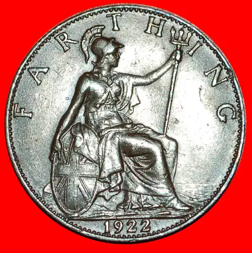 * HERRIN DER SEEN: GROSSBRITANNIEN ★ FARTHING 1922! GEORG V. (1911-1936)  * MISTRESS OF SEAS: UNITED KINGDOM ★ GREAT BRITAIN