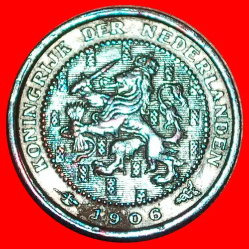 * WUCHERND LÖWE (1903-1906): NIEDERLANDE ★ 1/2 CENT 1906! WILHELMINA (1890-1948) * RAMPANT LION  NETHERLANDS ★ 