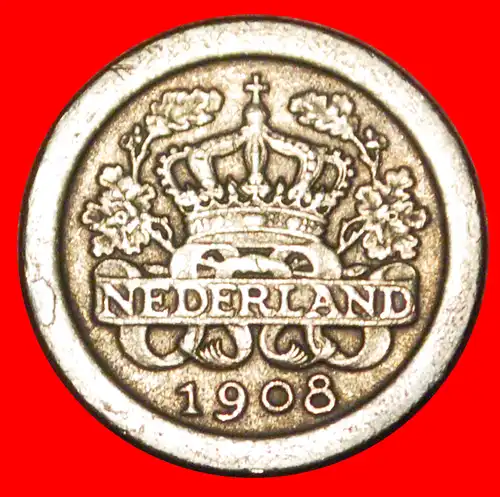 * KROON EN EIKEN TAKKEN (1907-1909): NIEDERLANDE ★ 5 CENT 1908 UNGEWÖHNLICH! WILHELMINA (1890-1948)! * CROWN AND OAK BRANCHES:  NETHERLANDS ★ UNCOMMON!