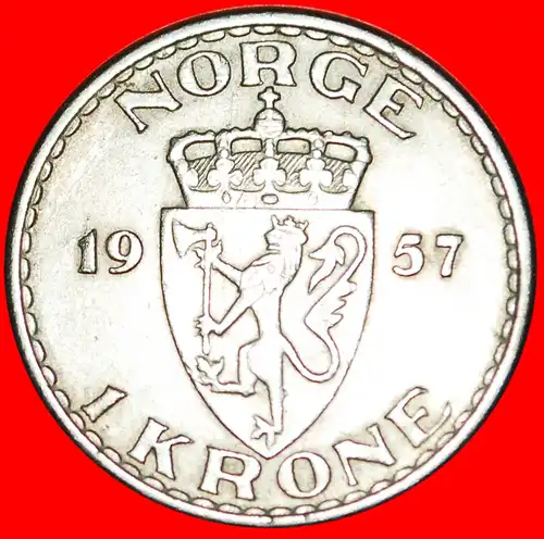 * LÖWE (1953-1957): NORWEGEN ★ 1 KRONE 1957! HAAKON VII. (1905-1957)! *NORWAY ★