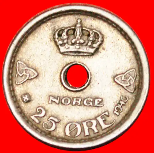 * LOCH (1924-1950): NORWEGEN ★ 25 OERE 1946! HAAKON VII. (1905-1957)! * NORWAY ★ 