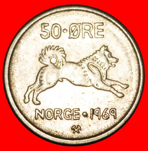 * HUND (1958-1973): NORWEGEN ★ 50 OERE 1969! OLAV V. (1957-1991) * NORWAY ★