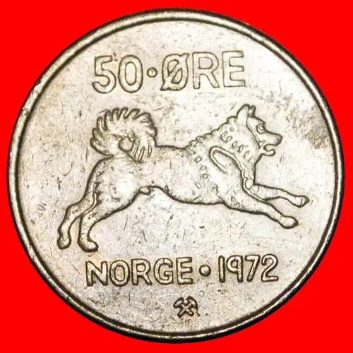 * HUND (1958-1973): NORWEGEN ★ 50 OERE 1972! OLAV V. (1957-1991) * NORWAY ★
