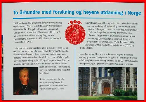 * UNIVERSITÄT 1811 SELTEN: NORWEGEN ★ BRILLIANT UNCIRCULATED KMS 2011! HARALD V. (1991-)   * NORWAY ★