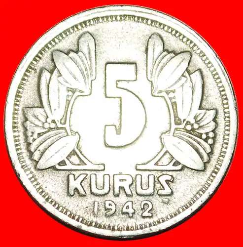 * FEHLER HALBMOND UND STERN (1935-1943): TÜRKEI ★ 5 KURUSH 1942! KRIEGSZEIT (1939-1945) * ERROR CRESCENT AND STAR: TURKEY ★