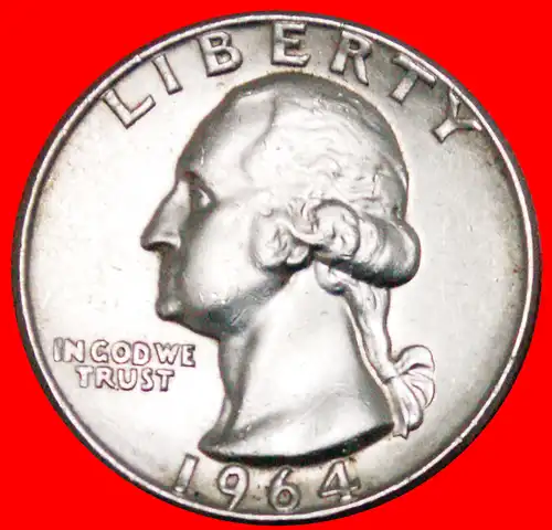 * ENTDECKUNG MÜNZE: USA ★  1/4 DOLLAR 1964D! WASHINGTON (1789-1797)! * DISCOVERY COIN: USA ★ SILVER 