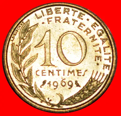 * EULE (1962-2001): FRANKREICH ★ 10 CENTIMES 1969 uSTG STEMPELGLANZ! * OWL: FRANCE ★