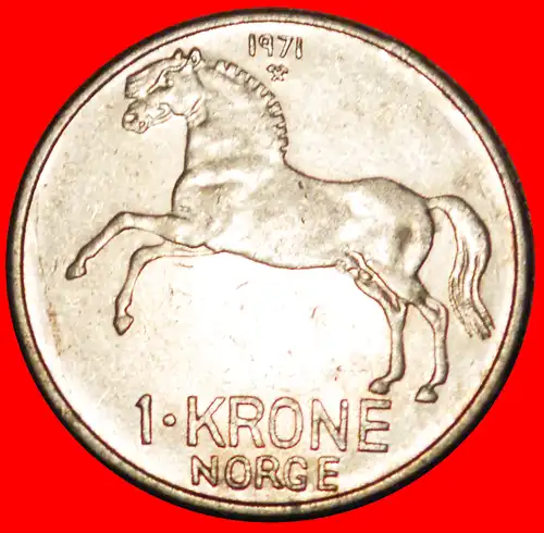 * PFERD (1958-1973): NORWEGEN ★  1 KRONE 1971 uSTG STEMPELGLANZ! OLAV V. (1957-1991) * HORSE: NORWAY ★