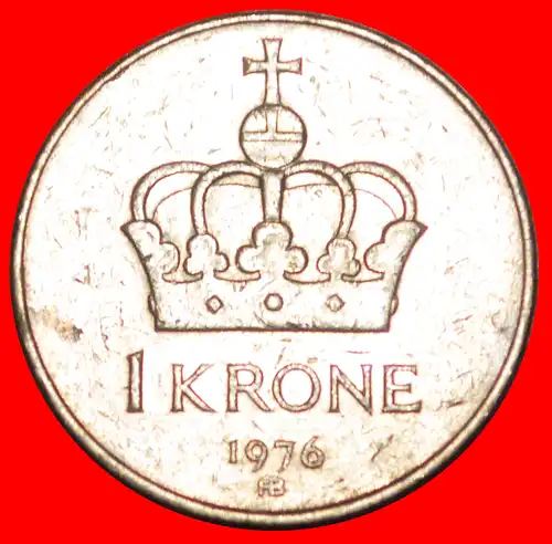 * PORTRÄT LINKS (1974-1991): NORWEGEN ★ 1 KRONE 1976AB! OLAV V. (1957-1991) * PORTRAIT LEFT: NORWAY ★