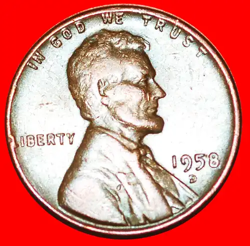 * WEIZEN PENNY (1909-1959): USA ★ 1 CENT 1958D! LINCOLN (1809-1865)