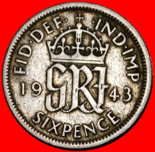 * KRIEGSZEIT (1939-1945)★ GROSSBRITANNIEN 6 PENCE 1943! SILBER! GEORG VI. (1937-1952) * WARTIME★ GREAT BRITAIN ★ SILVER! 