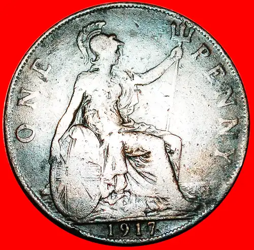 * HERRIN DER SEEN * GROSSBRITANNIEN ★ PENNY 1917 GEORG V. (1911-1936) INTERESSANTER TYP! * MISTRESS OF THE SEAS★ GREAT BRITAIN ★ UNITED KINGDOM 