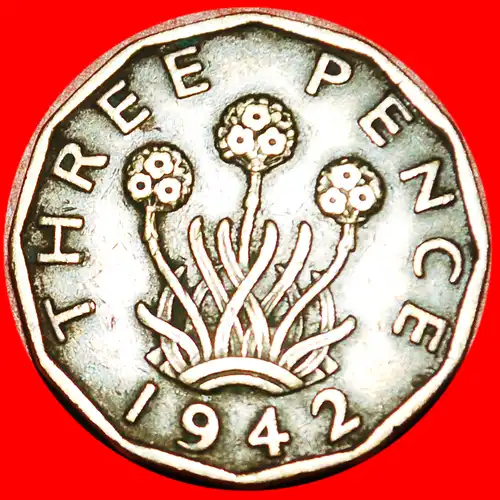 * KRIEGSZEIT (1939-1945): GROSSBRITANNIEN ★ 3 PENCE 1942 GEORG VI. (1937-1952)! INTERESSANTER TYP! * WARTIME: GREAT BRITAIN ★ UNITED KINGDOM 