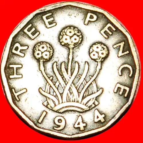 * KRIEGSZEIT (1939-1945): GROSSBRITANNIEN ★ 3 PENCE 1944 GEORG VI. (1937-1952)! INTERESSANTER TYP! * WARTIME: GREAT BRITAIN ★ UNITED KINGDOM 