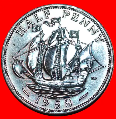 * SCHIFF (1954-1970): GROSSBRITANNIEN ★ HALBER PENNY 1958 UNGEWÖHNLICH!  * SHIP: UNITED KINGDOM ★ UNCOMMON! GREAT BRITAIN ★