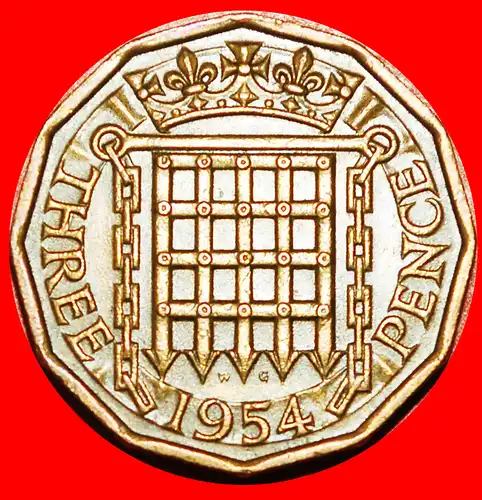 * FALLGATTER (1954-1970): GROSSBRITANNIEN ★ 3 PENCE 1954!  * PORTCULLIS: UNITED KINGDOM ★ GREAT BRITAIN ★