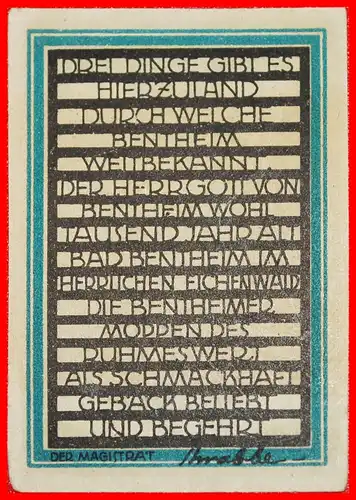 * NOTGELD (1914-1924): DEUTSCHLAND ★ BENTHEIM 1 MARK (1921) VZGL KNACKIG! UNGEWÖHNLICH! * GERMANY ★ UNCOMMON!