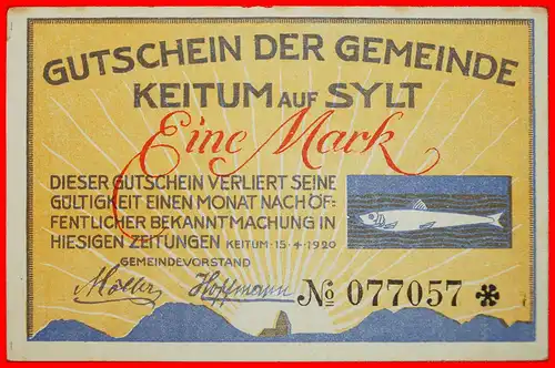 * NOTGELD (1914-1924): DEUTSCHLAND ★ KEITUM 1 MARK 1920 VZGL KNACKIG! UNGEWÖHNLICH! VERÖFFENTLICHT WERDEN!* GERMANY ★ UNCOMMON! TO BE PUBLISHED!