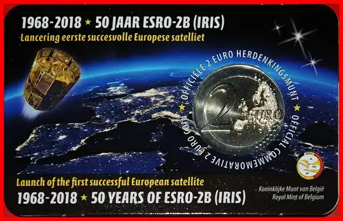 * KOSMONAUTIK ESRO - 2B: BELGIEN ★ 2 EURO 1817 2017! UNGEWÖHNLICHE MÜNZKARTE STG STEMPELGLANZ! * COSMONAUTICS: BELGIUM ★  UNCOMMON 