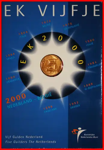 * BEATRIX (1980-2013):  NIEDERLANDE ★ ORIGINALBLISTER MIT 5 GULDEN 2000 FUSSBALL! *  NETHERLANDS ★