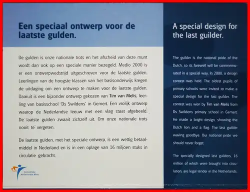* BEATRIX (1980-2013) LÖWE MIT FLAGGE: NIEDERLANDE ★ ORIGINALBLISTER  1 GULDEN 2001! *  NETHERLANDS ★