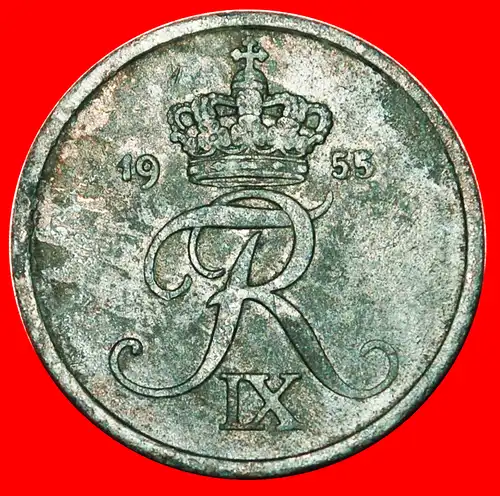 * ZINK: DÄNEMARK ★ 2 OERE 1955! FREDERIK IX. (1899-1972)  * DENMARK★