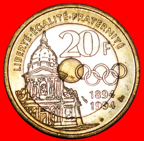 * COUBERTIN 1863-1937 OLYMPIA: FRANKREICH ★ 20 FRANCS 1894 1994! KEHRPRÄGUNG ↑↓ uSTG PATINA! *  OLYMPICS: FRANCE ★