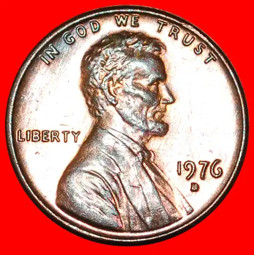 * MEMORIAL (1959-1982): USA ★ 1 CENT 1976D uSTG STEMPELGLANZ! LINCOLN (1809-1865)
