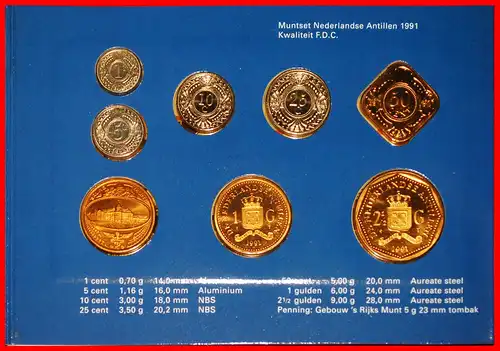 * NIEDERLANDE: NIEDERLÄNDISCH ANTILLEN ★ 1 - 2 1/2 - 5-10-25 CENT 1- 2 1/2 GULDEN 1991 FDC STEMPELGLANZ!   * NETHERLANDS ANTILLES ★