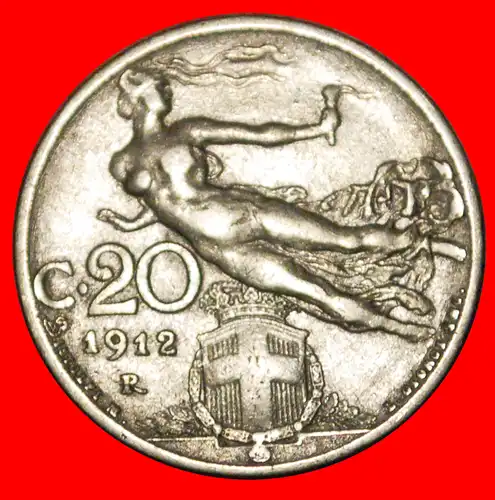 * FLACHE FACKEL (1907-1935): ITALIEN ★ 20 CENTESIMI 1912R! STEMPEL 2+B! * FLYING TORCH: ITALY ★DIES 2+B!