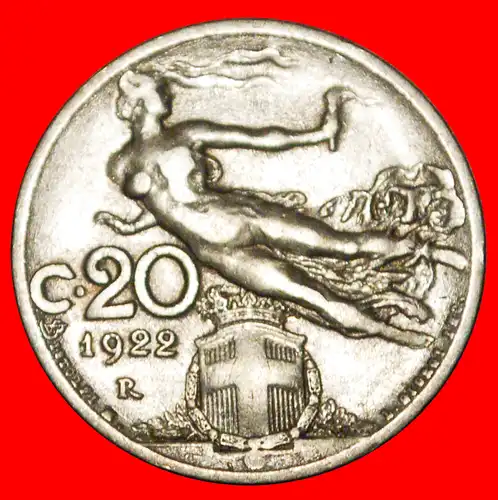 * FLACHE FACKEL (1907-1935): ITALIEN ★ 20 CENTESIMI 1922R! STEMPEL 2+C!  * FLYING TORCH: ITALY ★DIES 2+C!