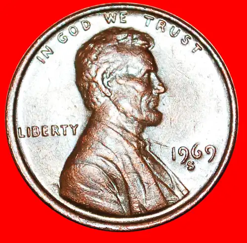  * MEMORIAL (1959-1982): USA ★ 1 CENT 1969S! LINCOLN (1809-1865)