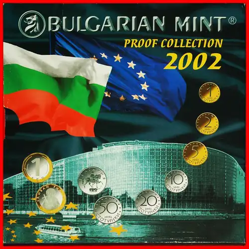 * BIMETALLISCH IWAN RILSKI (z.876-946): BULGARIEN ★ 1-2-5-10-20-50- STOTINKE - 1 LEW 2002 PP SELTEN! * BI-METALLIC: BULGARIA ★PROOF SET RARE!