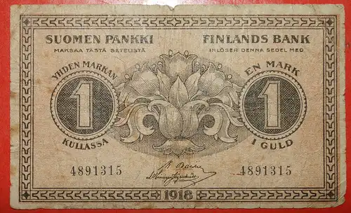 * KEINE ATTRIBUTE VON russland: FINNLAND ★ 1 MARK 1918! Basilier/Hisinger-Jägerskiöld * NO ATTRIBUTES OF russia: FINLAND ★