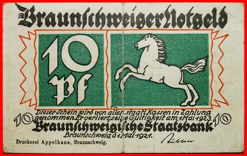 * WAGEN: DEUTSCHLAND BRAUNSCHWEIG ★ 10 PFENNIG 1921! KNACKIG! * GERMANY  ★