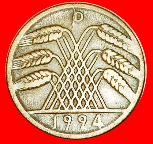 * PYRAMIDE von WEIZEN (1923-1925): DEUTSCHLAND ★ 10 RENTENPFENNIG 1924D! *  GERMANY ★