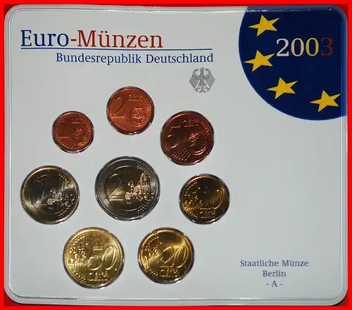 * EURO KURSMÜNZSATZ: DEUTSCHLAND ★ 2003A (8 MÜNZEN) STG STEMPELGLANZ UNGEWÖHNLICH! * GERMANY ★ UNCOMMON!