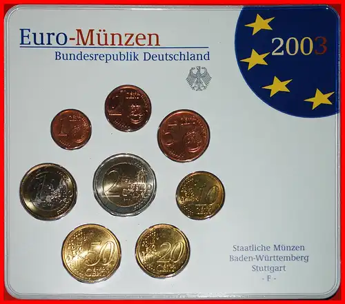 * EURO KURSMÜNZSATZ: DEUTSCHLAND ★ 2003F (8 MÜNZEN) STG STEMPELGLANZ UNGEWÖHNLICH! * GERMANY ★ UNCOMMON!
