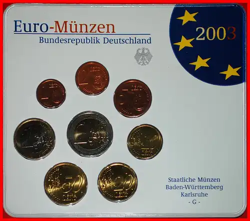 * EURO KURSMÜNZSATZ: DEUTSCHLAND ★ 2003G (8 MÜNZEN) STG STEMPELGLANZ UNGEWÖHNLICH! * GERMANY ★ UNCOMMON!