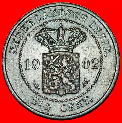 * NIEDERLANDE (1856-1913): NIEDERLÄNDISCH-INDIEN ★ 2 1/2 CENT 1902 UNGEWÖHNLICH!  * LION: NETHERLANDS EAST INDIES ★UNCOMMON! 