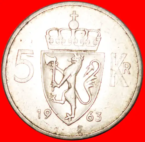 * LÖWE (1963-1973): NORWEGEN ★ 5 KRONE 1963B! OLAV V. (1957-1991) * NORWAY ★ 