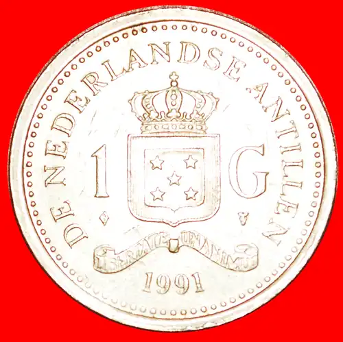 * BEATRIX (1980-2013) NIEDERLANDE: NIEDERLÄNDISCH ANTILLEN ★ 1 GULDEN 1991! OHNE ARUBA!   * NETHERLANDS ANTILLES★