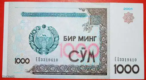 * KYRILLISCH: usbekistan (früher die UdSSR, russland) ★ 1000 SOM 2001 KFR KNACKIG!  * uzbekistan (ex. the USSR, russia) ★