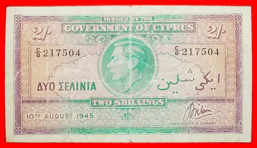 ~ GROSSBRITANNIEN (1939-1947): ZYPERN ★ 2 SHILLINGS 1945 UNGEWÖHNLICH!  ~ GREAT BRITAIN (1939-1947): CYPRUS ★ 2 SHILLINGS 1945 UNCOMMON! 